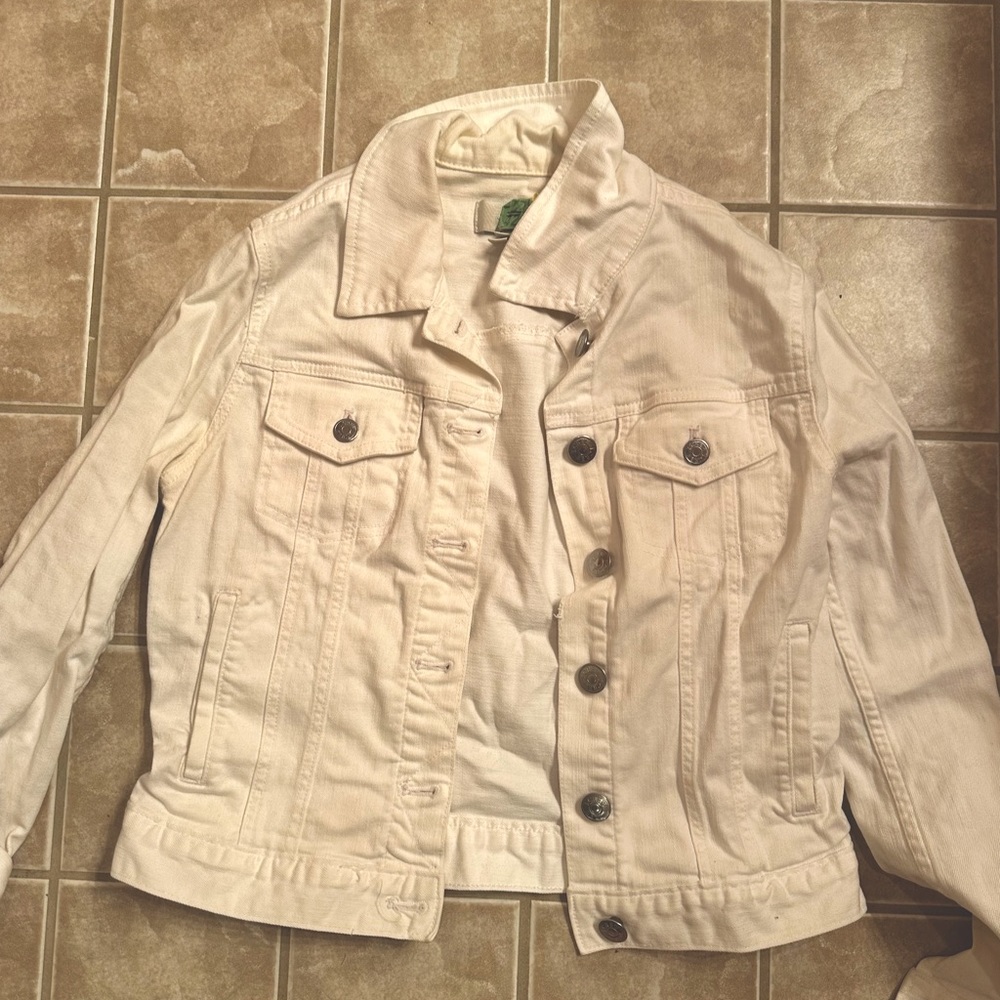 J Crew White Jean Jacket with Silver Buttons